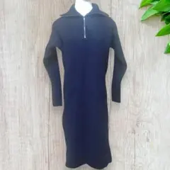 SLOBE IENA リブニット ワンピース ジップアップ M ネイビー 660