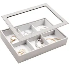 アクセサリーケース ジュエリー収納 6個仕切り 蓋つき ジュエリーケース ピアス