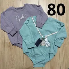 デビロック カットソーロンパース２枚セット80cm 長袖 ロンＴ ボディスーツ