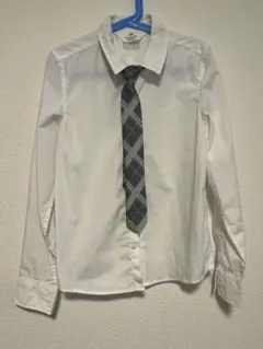 H&M 長袖シャツ 134 ホワイト ネクタイ付き