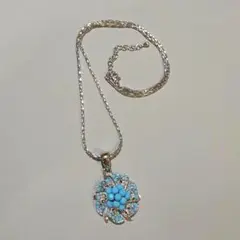 ターコイズ風 フラワー ネックレス ロング ヴィンテージ調 刻印有