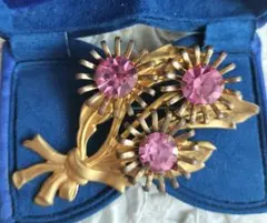 ピンクビジュー フラワー 花束モチーフ ブローチ ゴールドカラー ヴィンテージ