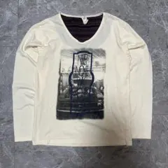 00's y2k クリーム色 Vネック 長袖カットソー M g22