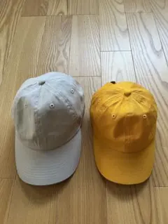 newhattan ベージュとイエローのキャップ親子2点セット