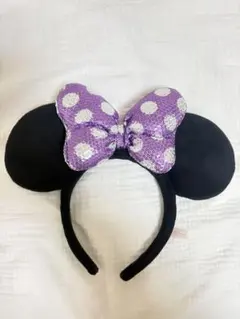 ディズニー ミニー カチューシャ 紫 ドット スパンコール