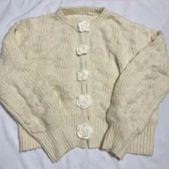 【GRL】花ボタンニットカーディガン アイボリー