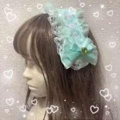【ハンドメイド】リボンヘッドドレス エメラルドグリーン