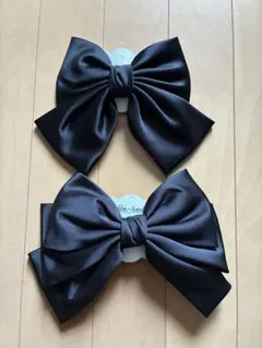 サテンリボン バレッタ 2個セット ブラック ヘアアクセサリー