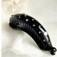 大人可愛い ビジュー バナナクリップ ヘアクリップ ブラック 高見え