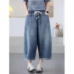 デニム ジーパン 着痩せ オシャレ カジュアル 薄手 ワイドパンツ レディース