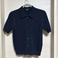 《新品》ユニクロ リブポロカーディガン 半袖 ネイビー Ｌ