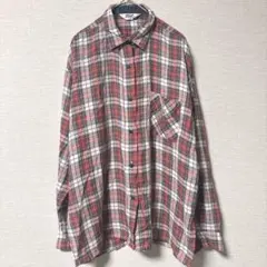 一点もの✨ チェック柄 長袖シャツ 【M】 薄手 赤系 カジュアル 海外古着