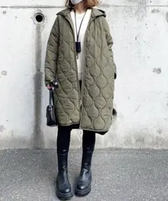 Emma Taylor 3wayキルティングフードコート オリーブ色size36
