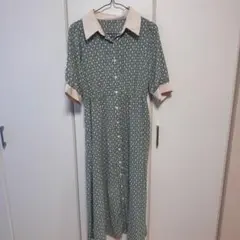 幾何学模様 緑色 ワンピース シャツ
