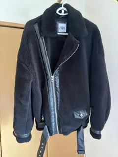 ZARA ボア ライダースジャケット ブラック　M
