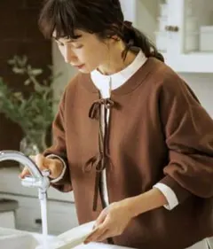 《玄長なおこさんコラボ》家事ラクラク洗える軽ニット 3way ブラウン