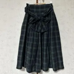 2.4万homspun 巻きスカート 綿絹 タータンチェック ブラックウォッチＦのサムネイル