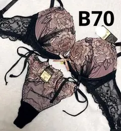 B70 ローズエンブロイダリー脇高ブラジャー&サイド紐バック透けTバックショーツ