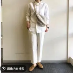 UNIQLO　美品　リネンコットンスタンドカラーシャツ　ホワイト　麻　Mのサムネイル