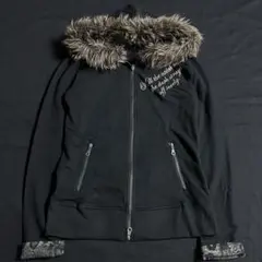 00s TRAVAS スカル 英字 レオパード ファー パーカー 平成ギャル