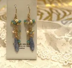 «750»淡いブルーカラー耳飾り*チェコガラス*ファルファーレビーズ*海の想い出