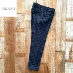 【美品】VIGANO チェック柄 テーパード ウール スラックス パンツ 46