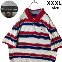 トミーヒルフィガーマルチボーダー×刺繍フラッグロゴポロシャツXXXLサイズ