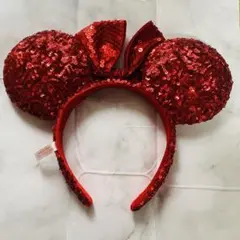ミニーマウス風 赤 スパンコール カチューシャ