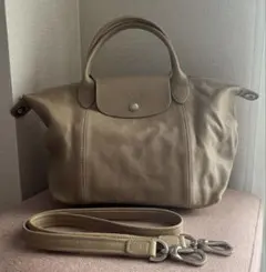 ロンシャン　ル・プリアージュ　キュイール　レザー　ベージュ
