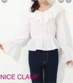 NICE CLAUP ナイスクラップ ケープ襟レースブラウス ホワイト