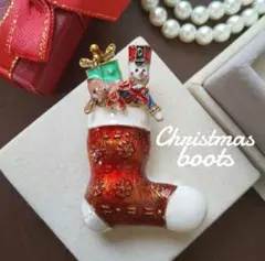 X'mas イギリス クリスマスブーツブローチ トイ 象 サンタ ヴィンテージ