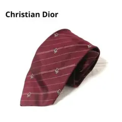 美品　Christian　Dior　ネクタイ　ロゴ　斜めストライプ　エンジ