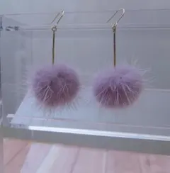 ね*ん様 ミンクファー ピアス フック くすみカラー