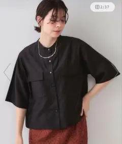 オペークドットクリップ　シアーダブルポケットシャツ　黒のサムネイル