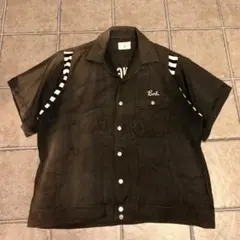 60s ヴィンテージ　ボウリングシャツ　黒レーヨン　チェーンステッチ　鬼フェード