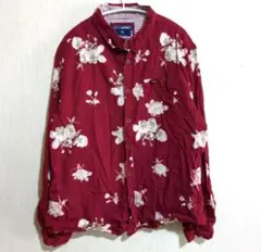 エイスアベニュー 花柄 シャツ レギュラーカラー 長袖 XL 赤 綿 旅行のサムネイル