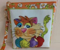 ロラライハリス　レア生　地Happy Cats　ハンドメイドポーチ