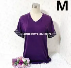 BURBERRYBLACKLABEL Tシャツ　袖チェック　　紫　メンズM相当