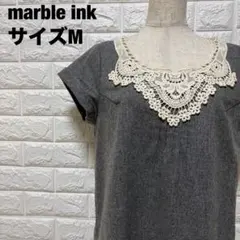 marble ink レース衿付き半袖 ひざ丈ワンピース グレー M【2811】のサムネイル
