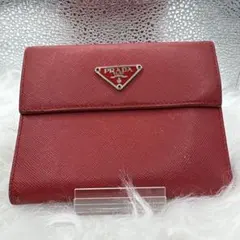 PRADA プラダ サフィアーノレザー 三角ロゴ 三つ折り財布 レッド