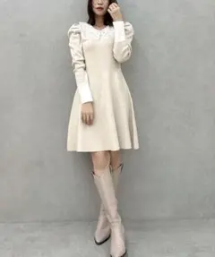 新品タグ付き　ダズリン　レースカラーフレアワンピース