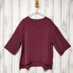 UNIQLO ユニクロ (M)　ドレープ Vネックブラウス 五分袖