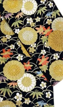 豪華な花柄 黒地 袋帯　成人式　振袖
