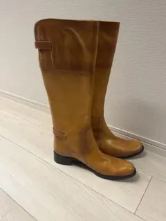 【値下げ】キャメル色レザー ロングブーツ バックル付き
