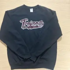 肉厚 USA製 古着 メンズ トレーナー スウェット L ブラック裏起毛黒赤