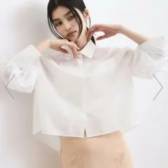 VIS 【防シワ/接触冷感/洗える】ボリュームスリーブショート丈シアーシャツ
