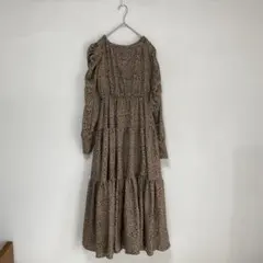 【GRLグレイル】レオパード柄　ティアード　ワンピース ロング　ブラウン【S】