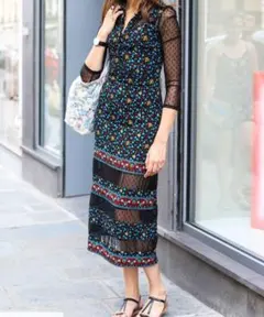 maje マージュ　花柄ドットチュールドレス　マキシワンピース　リボンのサムネイル