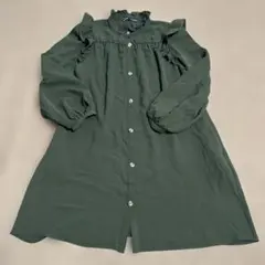 値下げZARA ダークグリーン フリル付きワンピースSサイズ