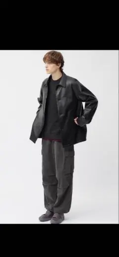 GU デニムスーパーワイドカーゴパンツ　ダークグレー　Lサイズ